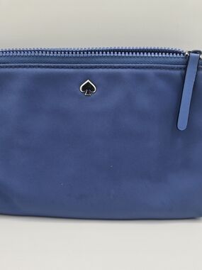 kate spade navy blue nylon zip pouch with spade emblem